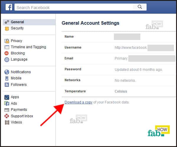 Download a copy of your Facebook data