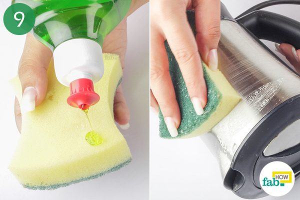 use dish soap for cleaning to clean limescale from stainless steel electric kettle