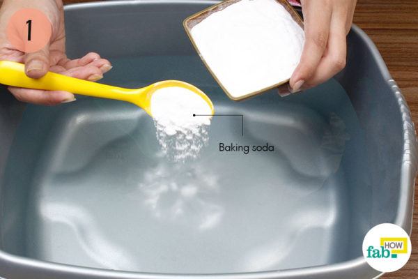 Add 1 tablespoon of baking soda to 1 quart of lukewarm water