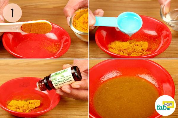 Combine turmeric powder, coconut-oil and peppermint oil