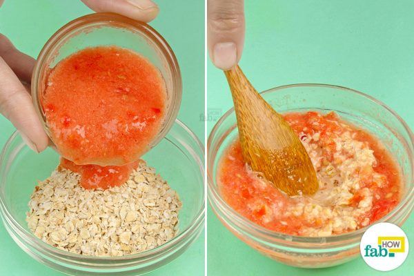 mix tomato pulp and lemon juice with oatmeal for dark spots 