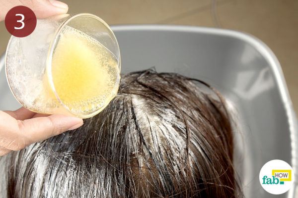 Step-3.Wash the hair with shampoo mixed with ACV