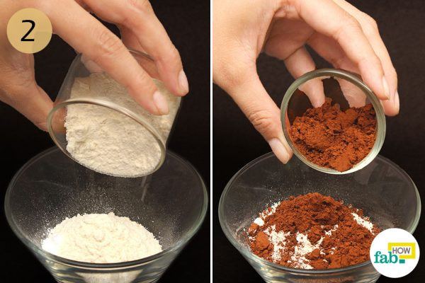 add refined flour and cocoa powder 