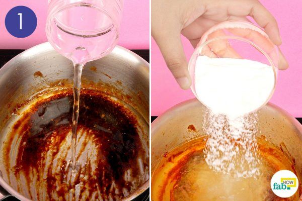 pour water and baking soda 