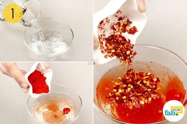 add cayenne pepper and chilli flakes to hot water