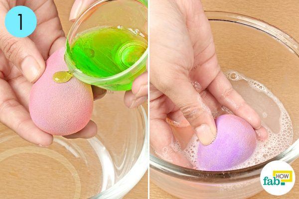 clean beauty blender with dish soap