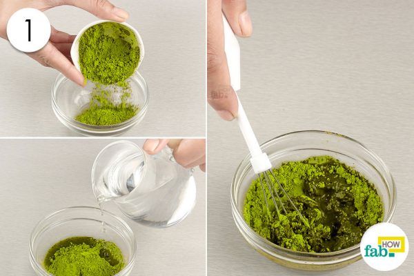 mix matcha green tea and water in a bowl 