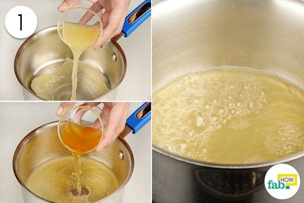 simmer lemon juice and acv in a pan 