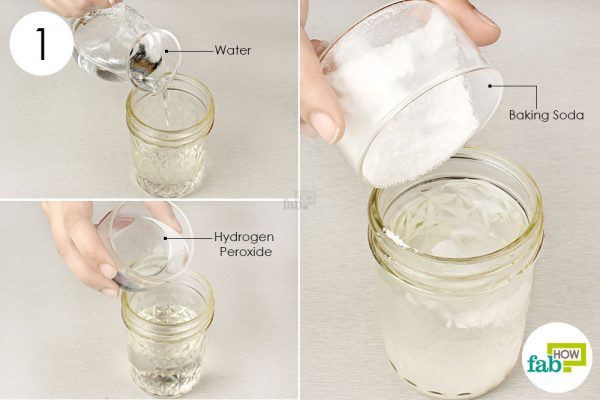 combine baking soda hydrogen peroxide and water in a jar