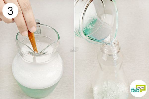 mix and transfer the solution to a spray bottle for cleaning bathroom
