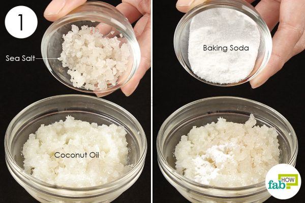 add sea salt and baking soda to coconut oil