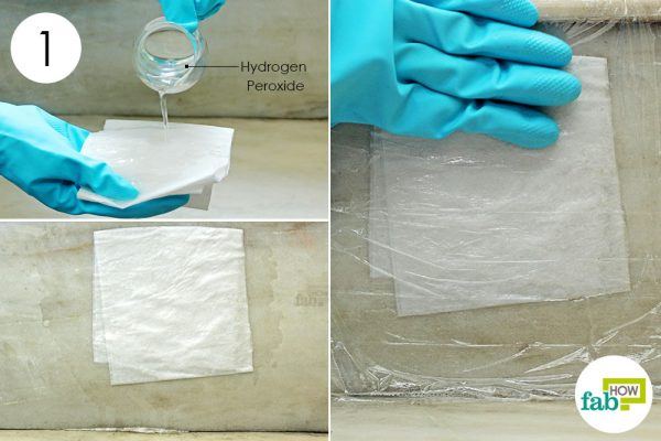 apply hydrogen peroxide poultice on stain to clean marble