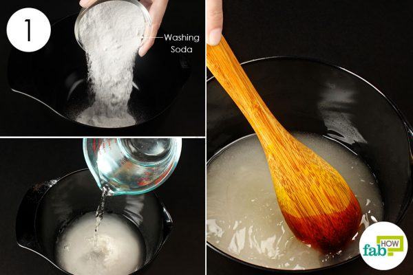 dissolve washing soda in some hot water to make liquid laundry detergent
