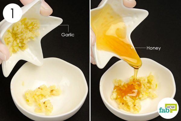 take garlic and honey in a bowl to treat herpes