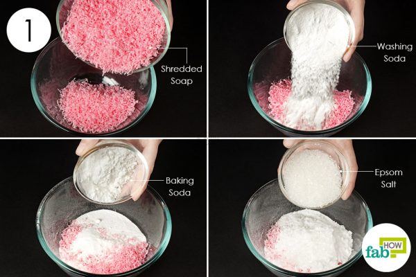 combine soap and other powder ingredients to make laundry detergent cubes