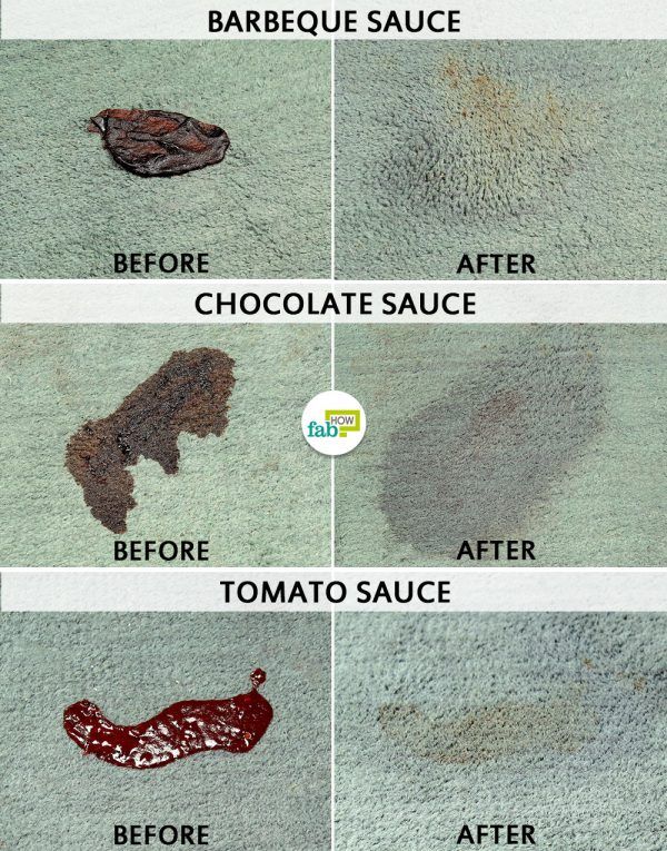 before and after basic cleaning to remove sauce stains from carpet