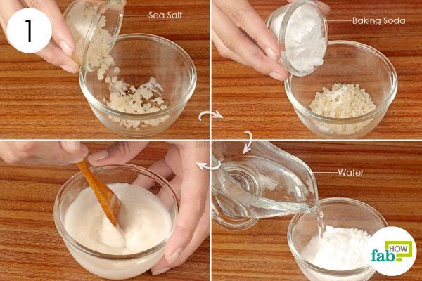 mix sea salt baking soda and water in a bowl