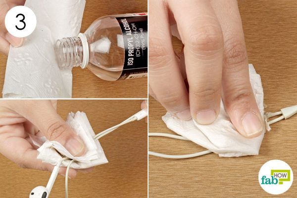 clean wires with rubbing alcohol and cotton swab