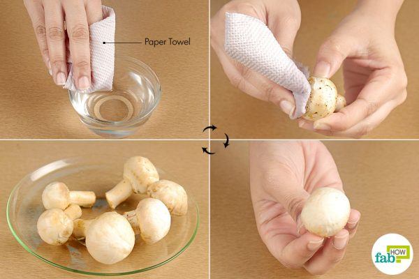 clean mushrooms with damp paper towel