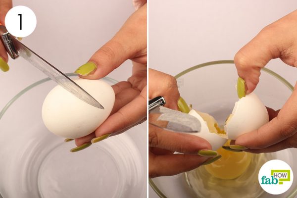 break open the egg in a bowl