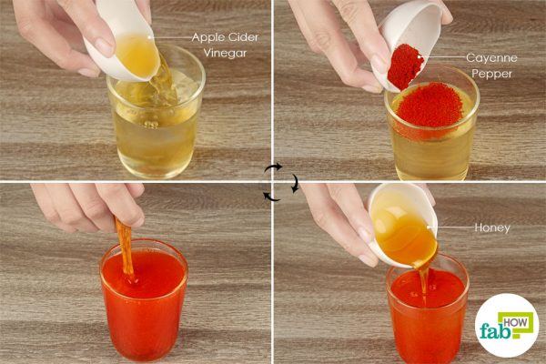mix apple cider vinegar, honey and cayenne pepper in water