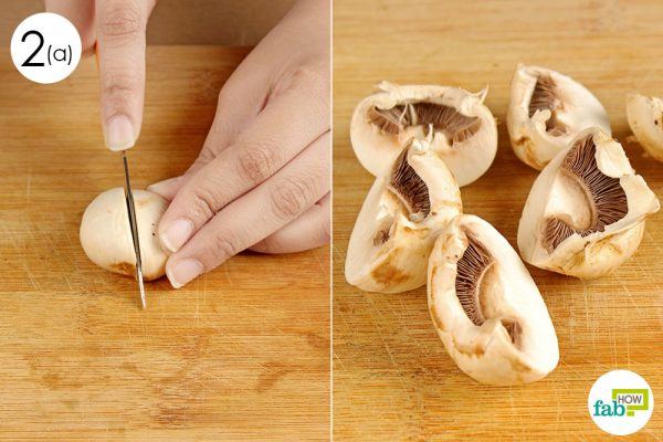 cut mushrooms into halves
