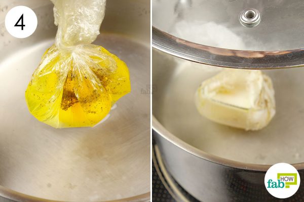 bundle up the plastic wrap and cook the egg in water