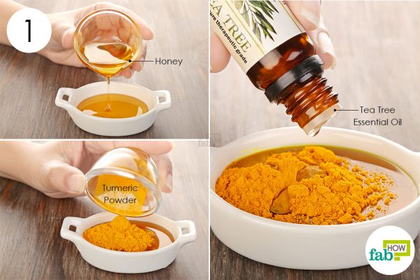 Combine honey, turmeric powder and tea tree oil to get rid of cellulitis