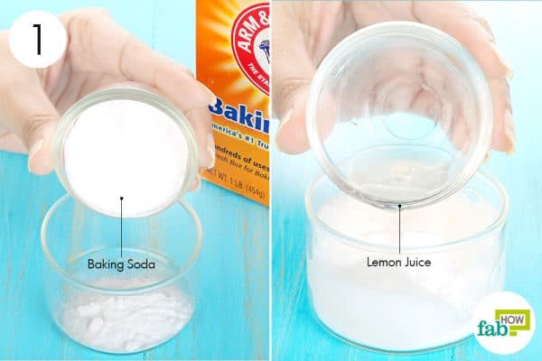 Combine baking soda and lemon juice in a container to use lemon for acne