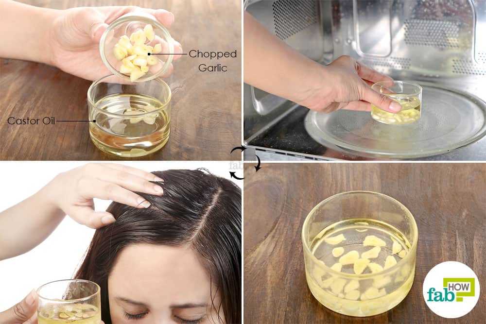 Microwave chopped garlic and castor oil for hair growth