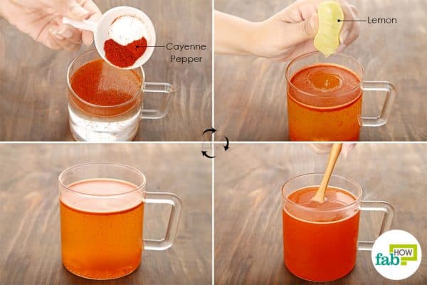 Mix cayenne pepper and lemon in a cup of warm water; mix well and drink for weight loss