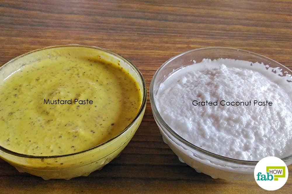 Make mustard and coconut paste to make bhetki macher paturi, the most popular Bengali fish recipe