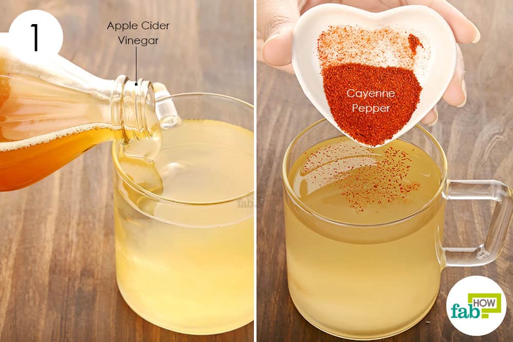Add apple cider vinegar and cayenne pepper to water to treat diverticulitis