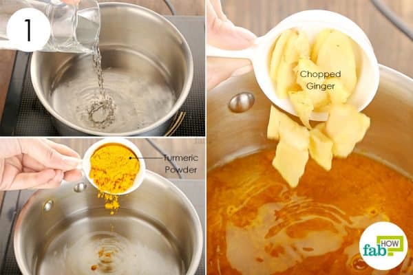 Add turmeric and ginger to hot water to use turmeric for sore throat
