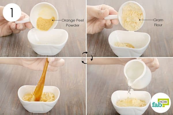 Combine powdered orange peel, gram flour and water to make face mask for glowing skin