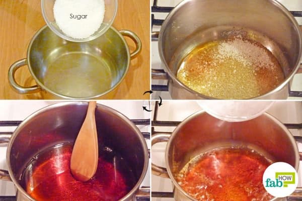 Prepare the caramel to make layered honey cake