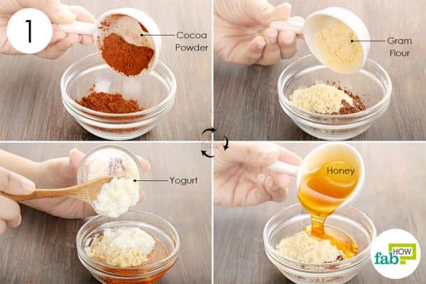 Mix cocoa, gram flour, honey and yogurt to make face mask for glowing skin