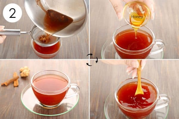 Strain the solution and add honey to use ginger for cold or flu