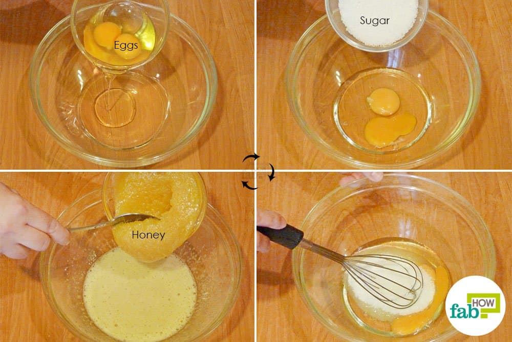 Combine eggs, sugar and honey to make layered honey cake 