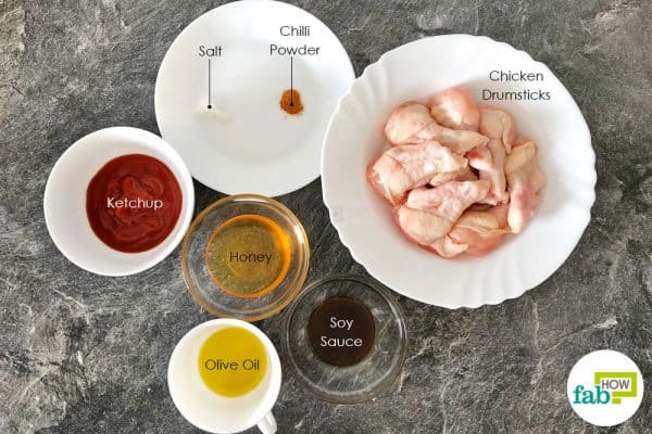 Things needed to make sweet and spicy chicken drumsticks