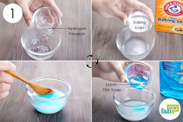 Mix 3% hydrogen peroxide, baking soda and Dawn dish soap together 