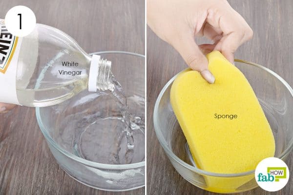 DIY kitchen sponge hacks-soak the kitchen sponge in white vinegar