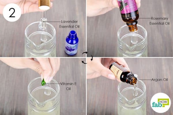 Use vitamin E oil with argan oil, lavender, and rosemary essential oils to make DIY hair serum