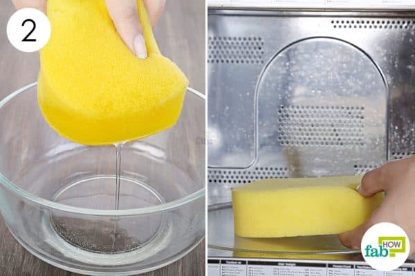 DIY kitchen sponge hacks- use a vinegar-soaked sponge to clean your microwave