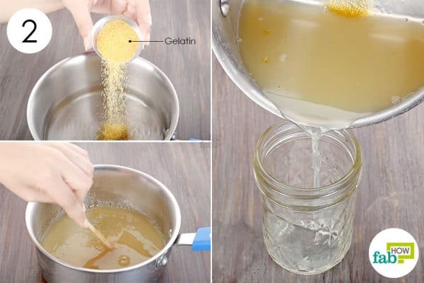 Add the unflavored gelatin crystals to the salt solution to make DIY air freshener
