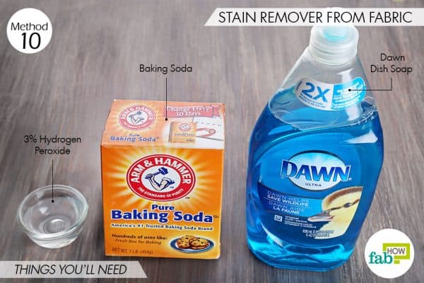 Things needed to use Dawn dish soap to remove stains from fabric