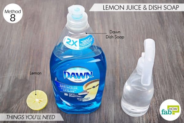 Things needed to make DIY weed killer using lemon juice and dish soap