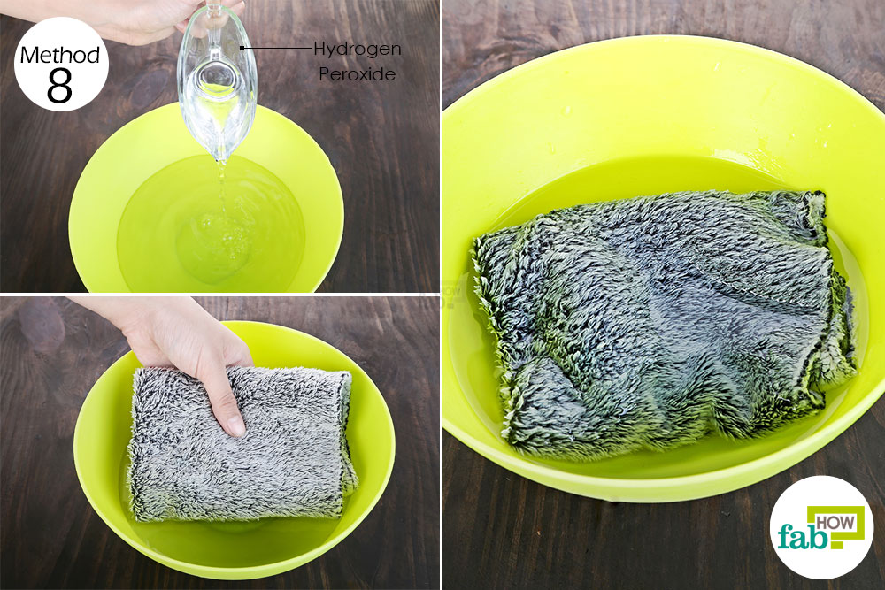 Pre-soak the cloth in a solution of 3% hydrogen peroxide and water to get rid of musty odor from clothes