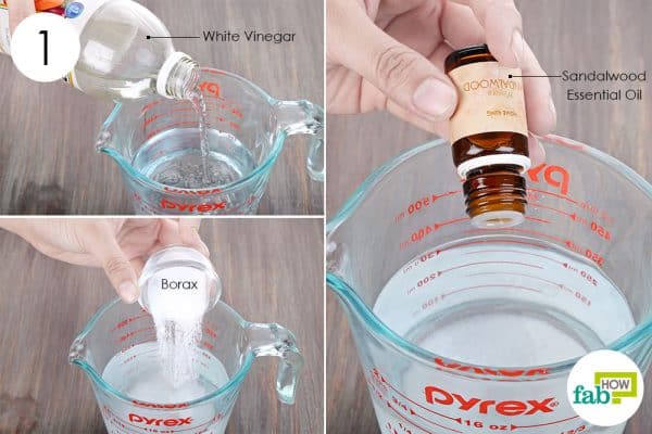 Mix white vinegar, borax, and sandalwood essential oil to use borax for cleaning