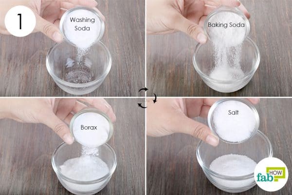 Mix washing soda, baking soda, borax and salt to use borax for cleaning